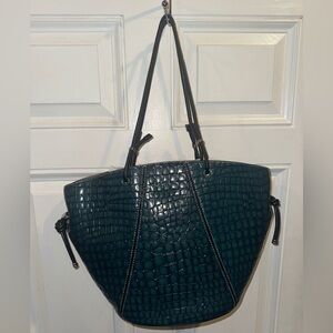 Tory Burch Dark Green Crocodile-Patterned Tote